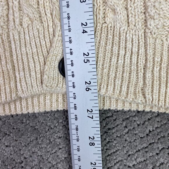 J Peterman Shawl Collar Cardigan Sweater Mens XXL Ivory Cable Knit Cotton - Picture 9 of 9